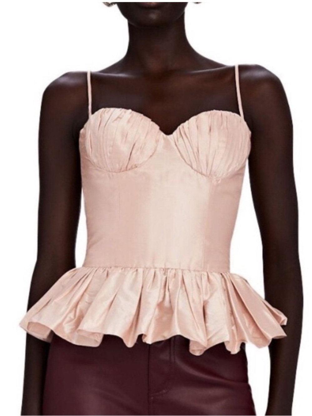 Rozie Corsets Silk Satin Peplum Corset Top Pink Blush Size 36 XS US 0/2